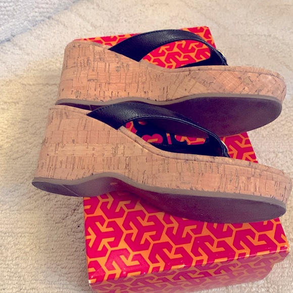 Tory Burch Black Cork Wedge Sandals - Picture 3 of 4